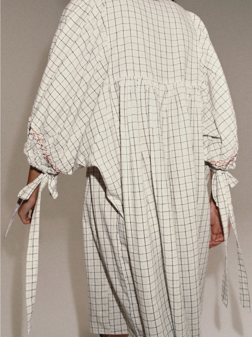 Zara Cream Checked Embroidered Long Sleeve Dress - Picture 3 of 6